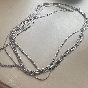 Sleek Multi-Strand Chain Necklace in Polished Silver Tone